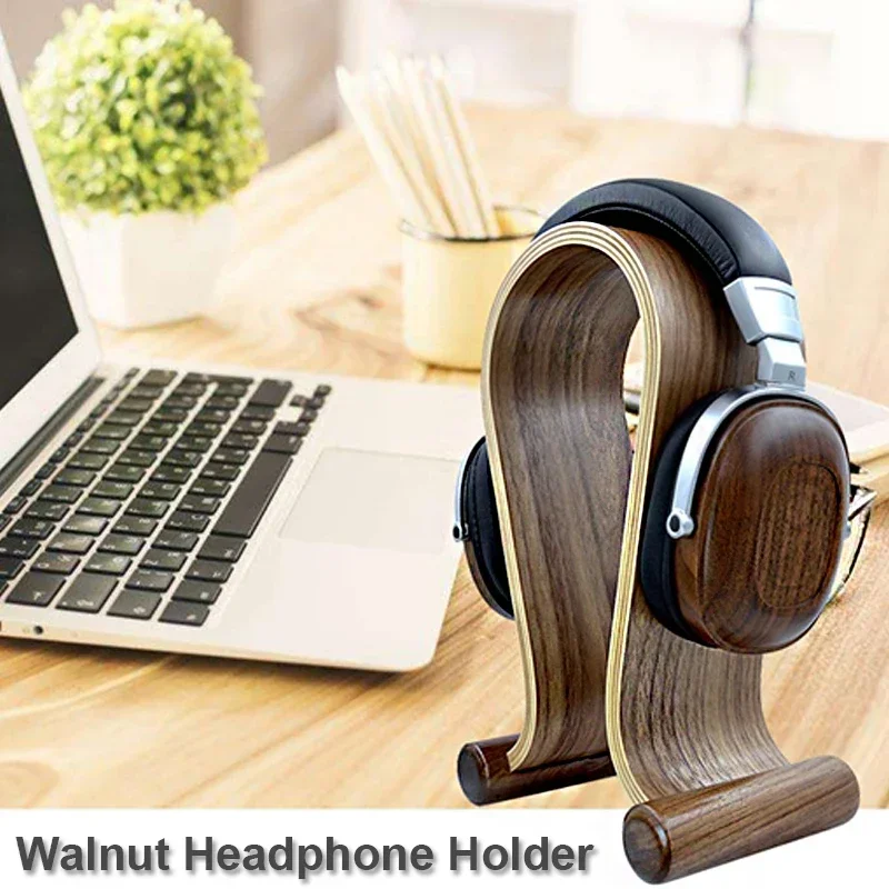 Universal Walnut Wood Headphone Stand Solid Wood Earphone Hanger Headset Holder Display Shelf for Gaming Headphones Accessories