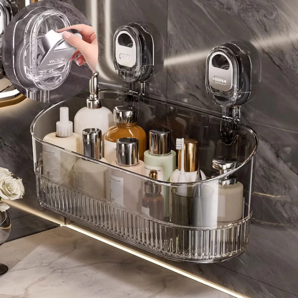 

Ящик для хранения в присоске без сверления в ванной комнате, душевая кабина, большая вместимость и прочная несущая съемная корзина для душа для ванной комнаты