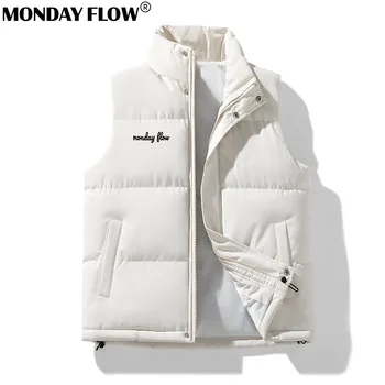 Monday Flow 골프 남성용 가을 겨울 세트, 패셔너블한 캐주얼 스포츠 벨벳 스트레이트 레그 팬츠, 다목적 웜 다운 조끼 재킷