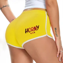 Funny HORNY Letters Print Hot Pants New Women's Shorts Sexy Lingerie for Women Stretch Sports Shorts Yoga Pants Home Underwear