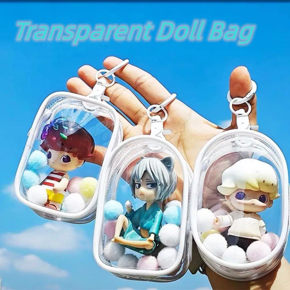 

Labubu Storage Doll Bag PVC Transparent Protection Cover Outing Dustproof Storage Pouch Plush Doll Display Mini Bag Accessories