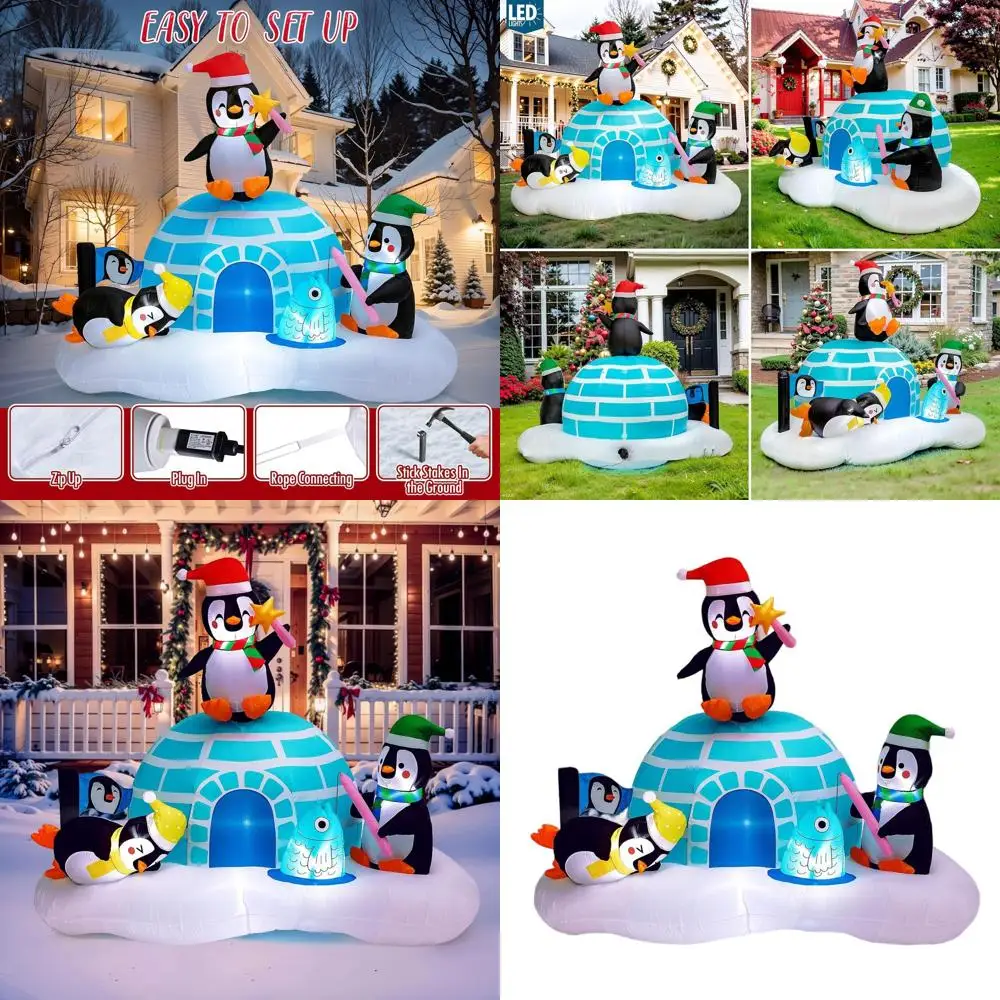 

Надувной светодиодный пингвин-иглу для рождественского декора газона и сада