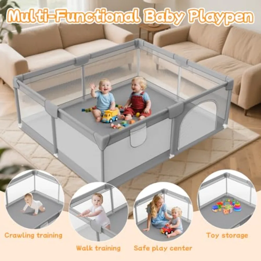 Baby Playpen 74"x50" - Large Playpen for Babies and Toddlers with 2 Handle - Baby Fence Play Area Safety Center for Indoor and