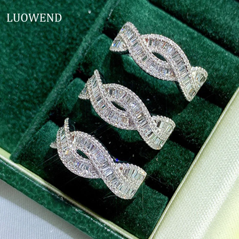 

LUOWEND 18K White Gold Rings 0.60carat Real Natural Diamond Engagement Ring for Women Wedding Fashion Cross Design High Jewelry