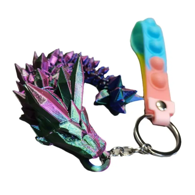 3D Printed Articulated Dragon Keychain Good Luck Keychain Rainbow Pearlescent Colors Articulated Dragon Year Pendants Dragon