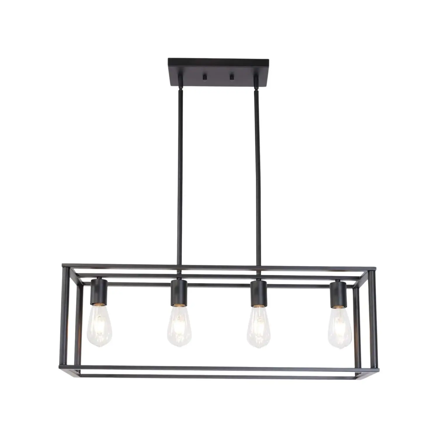 

Pendant Lighting 4 Light Industrial Vintage Open Frame Rectangle Chandeliers Modern Black Linear Cage Ceiling Light Fixture