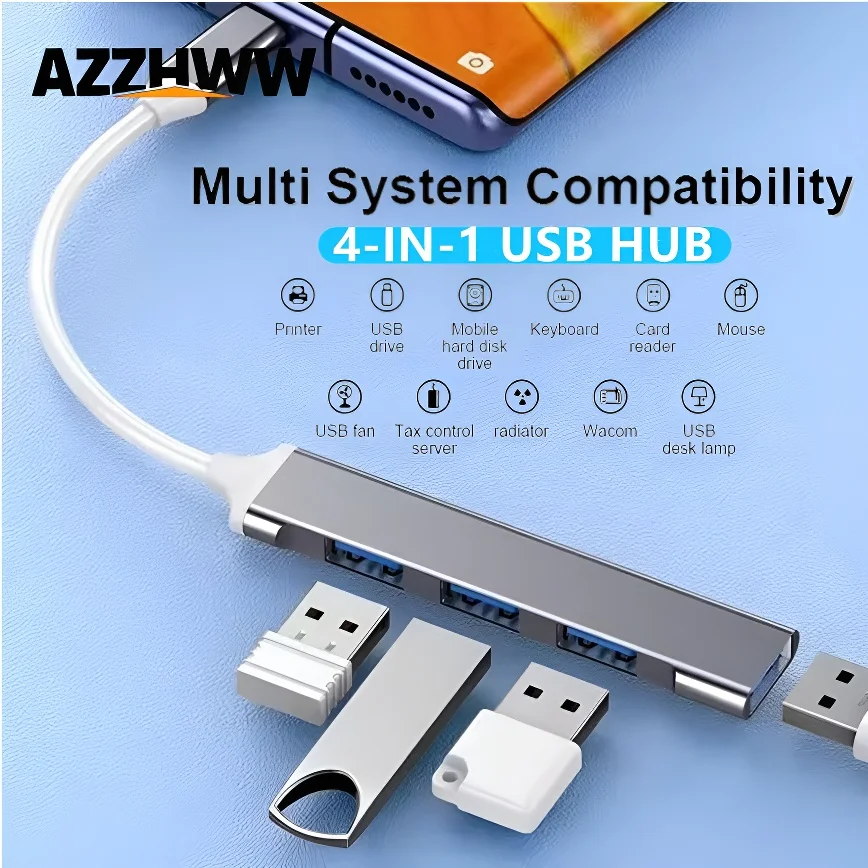 USB 3.0 Hub 4 Ports Type-C HUB USB A Splitter Expander for Mouse Keyboard Flash Drive U Disk Printer  Laptop Desktop PC and More