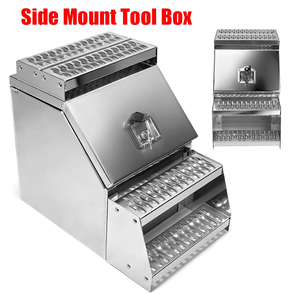 

18in Aluminum Semi Trucks Saddle Step Box 17.99x27.99x25inch Tool Box with T-Handle Latch Lock for Peterbilt Kenworth & More