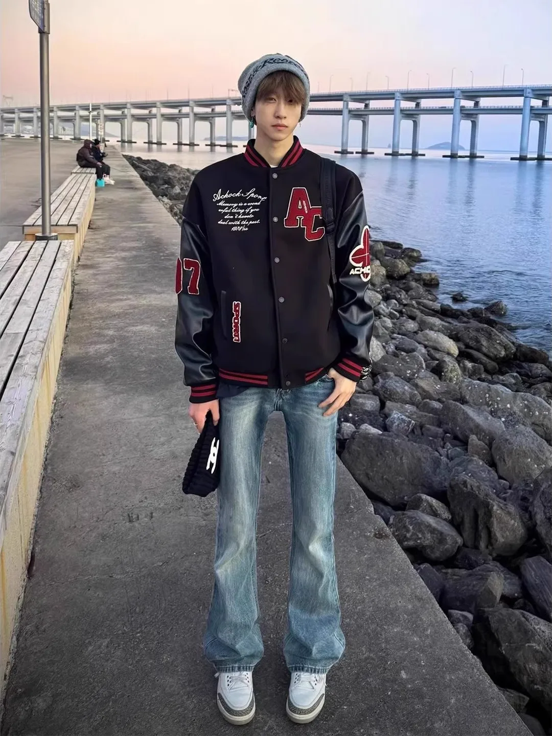 

Мужские расклешенные джинсы American High Street с флисовой подкладкой, прямые брюки с эффектом удлинения ног, повседневные брюки Cleanfit