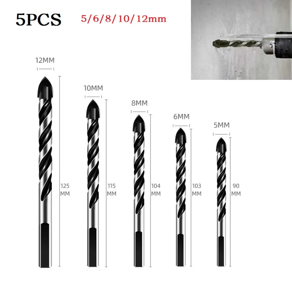 1 Set Brand New For Brick Glass Drill Bits 5/6/8/10/12mm Cemented Carbide Drill Bits Electric Drill Replacement