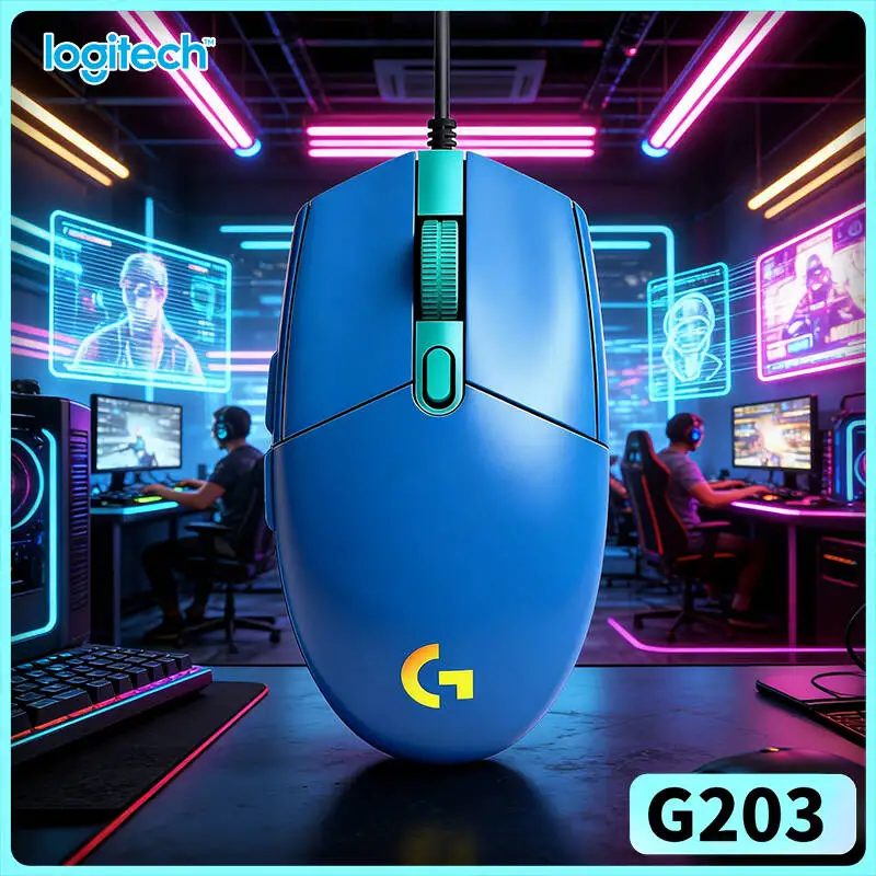 Logitech G203 wired gaming mouse handy small‑size gaming mouse soft RGB illumination anti‑slip pads USB laptop pc