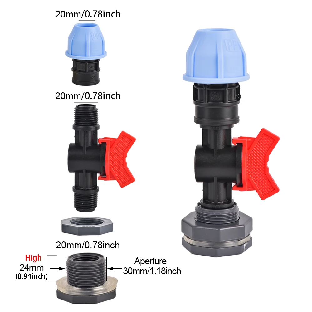 1/2 inch Rain Barrel Valve Kit Bulkhead Fitting 20/25/32mm Tee Elbow PVC PE PVC Tube Quick Connector