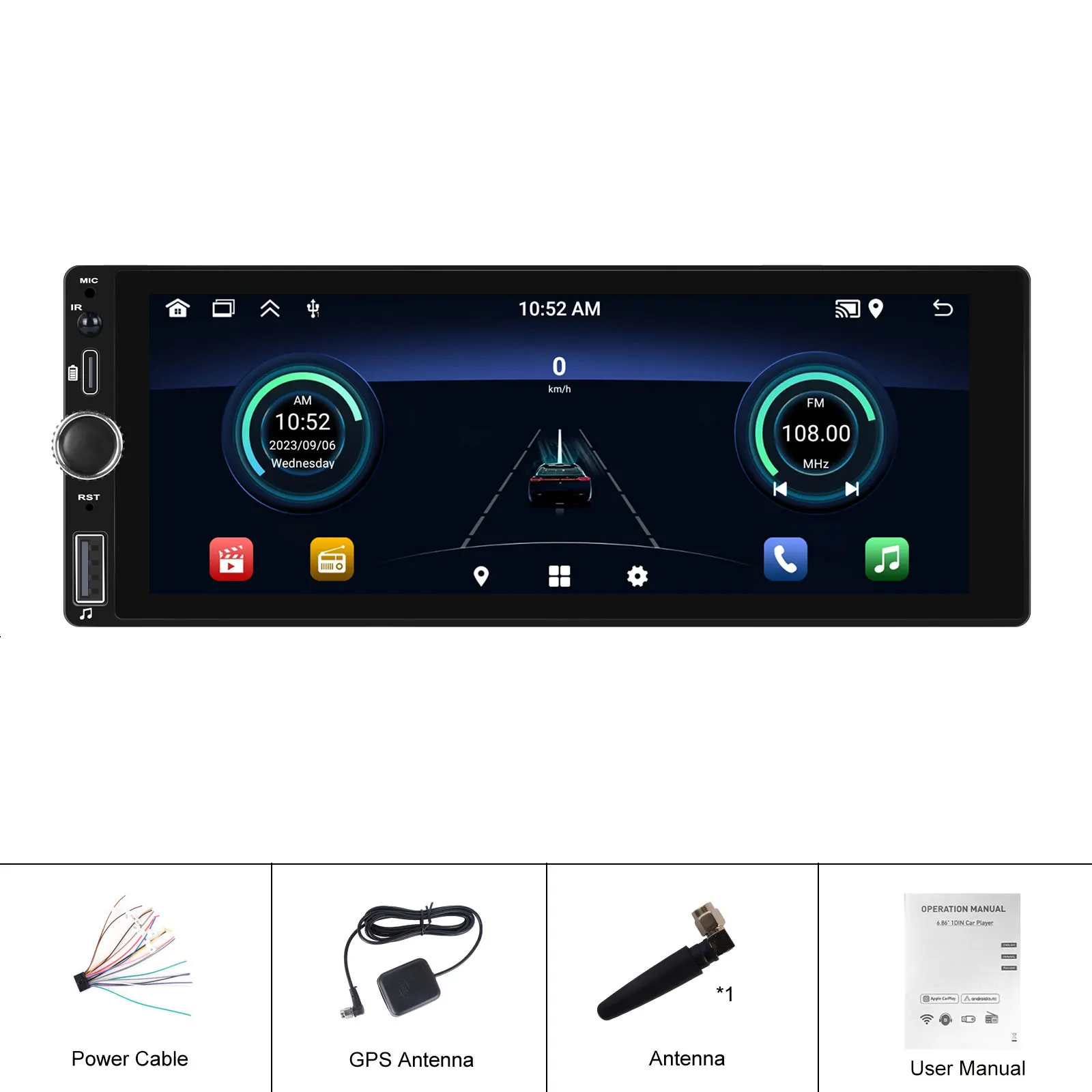 Podofo 1din Android Radio 6.86" 2+64G Car Stereo Radio GPS Navigation WIFI Carplay Android auto Bluetooth FM/RDS Car Player images - 6