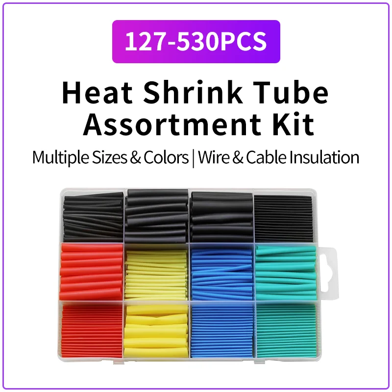 127–530PCS Heat Shrink Tube Kit 2:1 Electrical Insulation Tubing Set for Wire Cable Protection Repair