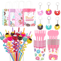 Donut Party Supplies  Donut Candy Bags Plastics Straws Donut Keychain Cups Spoon Kids Donut Birthday Party Decorations Favors