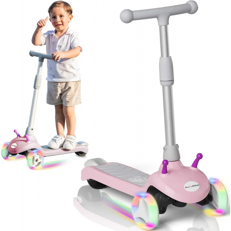 

for 2-8, Kids Electric Scooter with Flashing LED Wheels, 3 Height Adjustable Lean to Steer Safe Kick 3 Whe