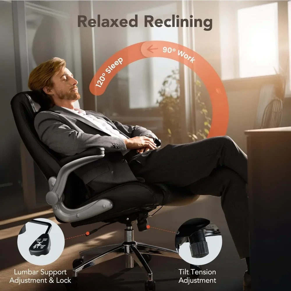 Executive Office Chair, Posture PU Leather Office Chair with Dynamic Sitting & Stepless Adjustable Lumbar Support