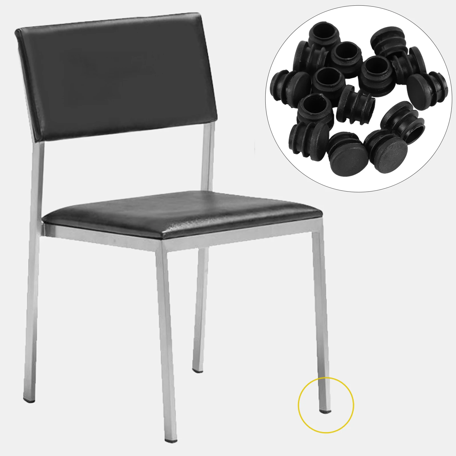 

100 Pcs Round Plug End Caps Furniture Legs Rectangular Tube Pipe Covers Black Plastic Ribs Noiseless Finish Floor Protectors