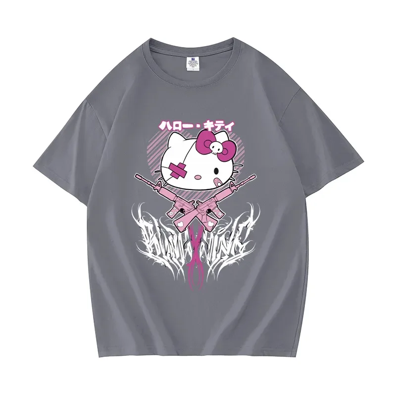 Sanrio Hello Kitty Cartoon T-Shirt Men's and Women's Short-Sleeved Spring and Summer Casual Printed Cotton T-Shirt Lovers Gifts