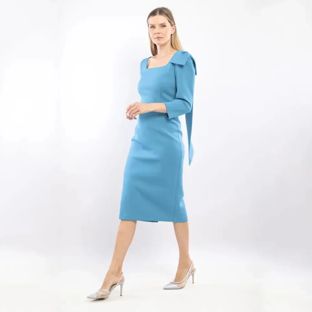 

Customized Sky Blue Mother of the Birde Dresses for Women Tiered Bow Elegant Wedding Guest Dress Evening Prom Party Gowns Midi