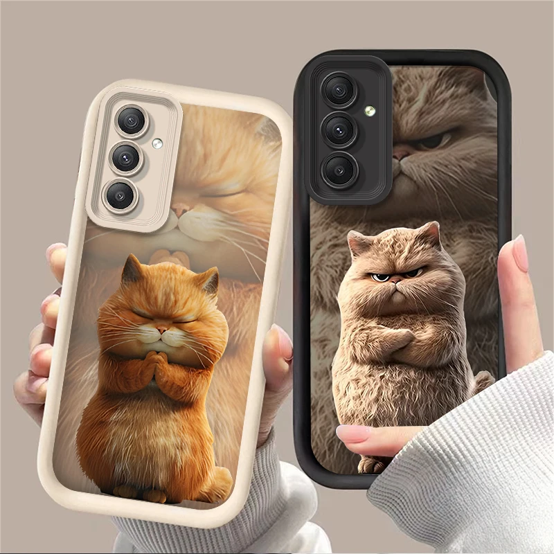 Cartoon Plush Cat Garfield Cool Phone Case For Samsung Galaxy A14 A15 5G S21 S22 S23 S24 FE Plus Ultra A25 A35 A52 A53 A54 A55