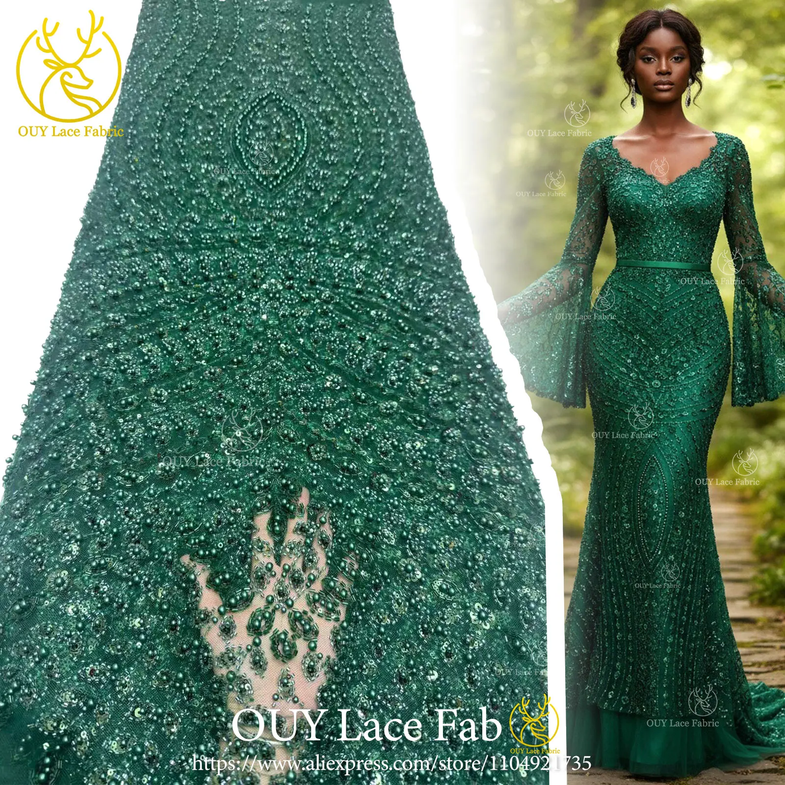 녹색 아프리카 신랑 비즈 장식 레이스 원단 2026 고품질 나이지리아 튤 스팽글 레이스 원단 웨딩 파티 드레스용