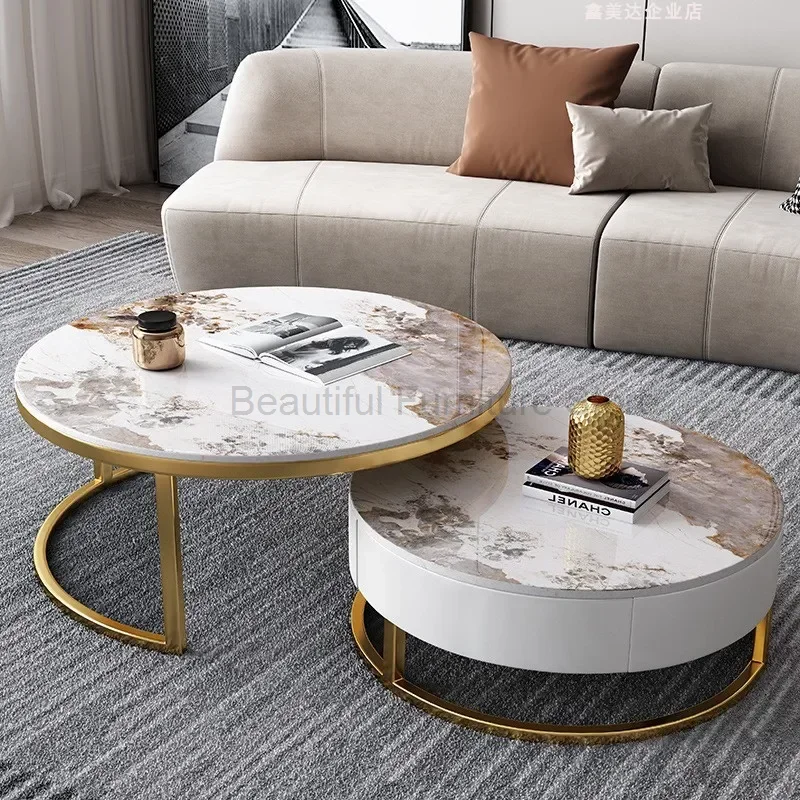 

Nordic Living Room Coffee Table Modern Design Gold Minimalist Marble Effect Coffee Tables Round Luxury Mesa Centro Salon Decor