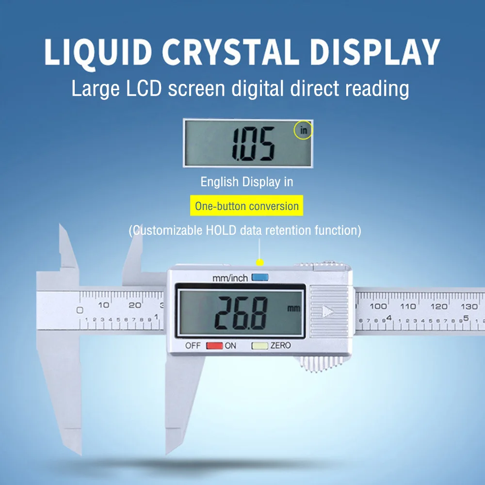 Caliper Vernier Digital com Tela Grande, Régua de Medição Eletrônica, Ferramenta de Carpintaria, 100mm, 150mm