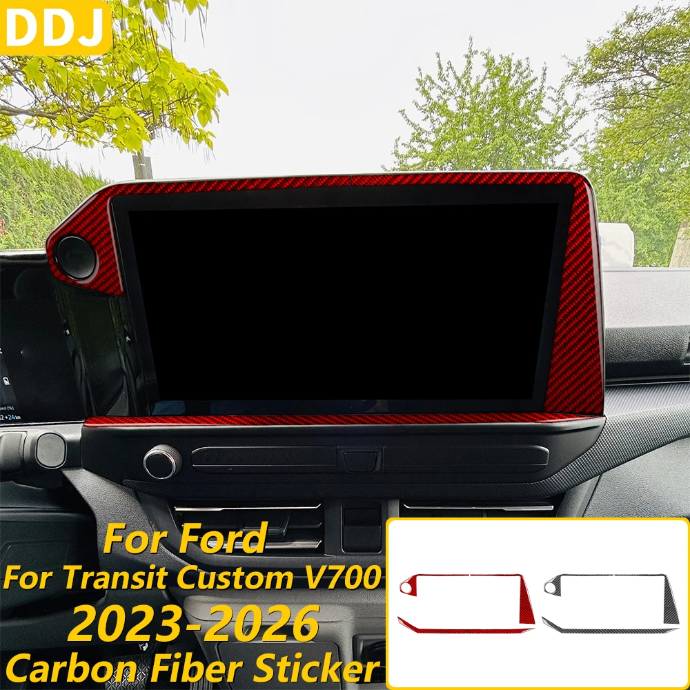 For Ford Transit Custom V700 2023-2026 Red Carbon Fiber Central Control Navigation Screen Panel Trim Set Car Accessories Sticker