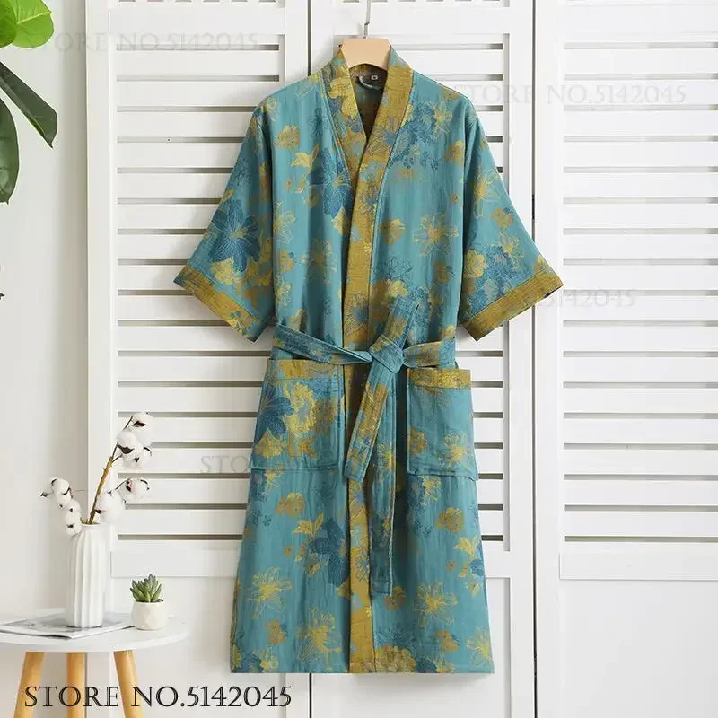 

Japanese Style Print Kimono Flower Yukata Cotton Female Robe Kimono Bathrobe Gown Sleepwear Loose Casual Home Dress Lounge Wear