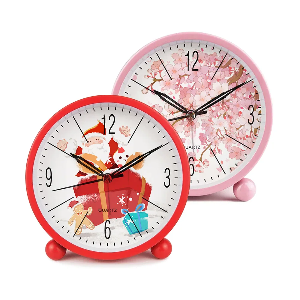 Top Sale Custom Logo Plastic Alarm Colock 5 Colors for Choice Colorful round alarm Sublimation Blanks Clock 2 pcs wholesale