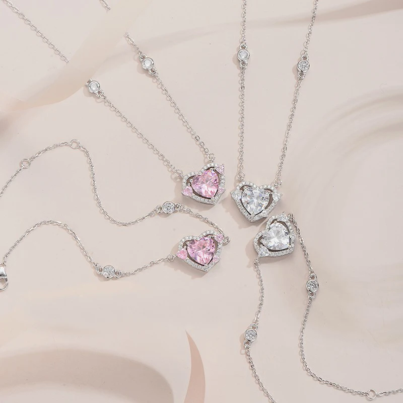 Neue 925 Sterling Silber Luxus Zirkon Süße Herz Anhänger Halsketten Für Frauen Designer Schmuck Geschenk Weiblichen Schmuck Kostenloser Versand – Detail 3