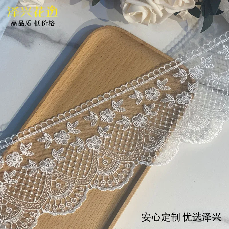 3 Yards 9.5cm wide White Lace Ribbon Wedding Embroidered Diy Handmade Patchwork Lace Trim Sewing Supplies DIY Crafts