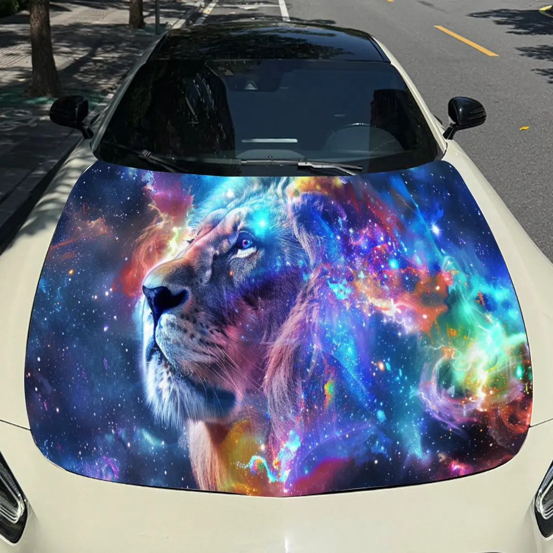 ライオン星空プリント、車のボンネットステッカー、PVC防水自己粘着車のボンネットステッカー、車のボンネット装飾保護ステッカー、Au