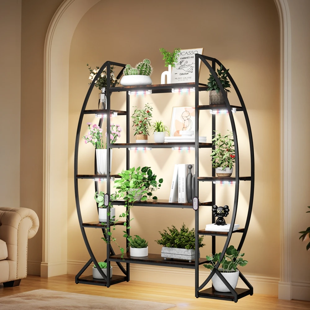 

5-Tiered Tall Plant Stand Metal Flower Shelf with Plant Grow Lights for Living Room, Garden, Patiopromote sales