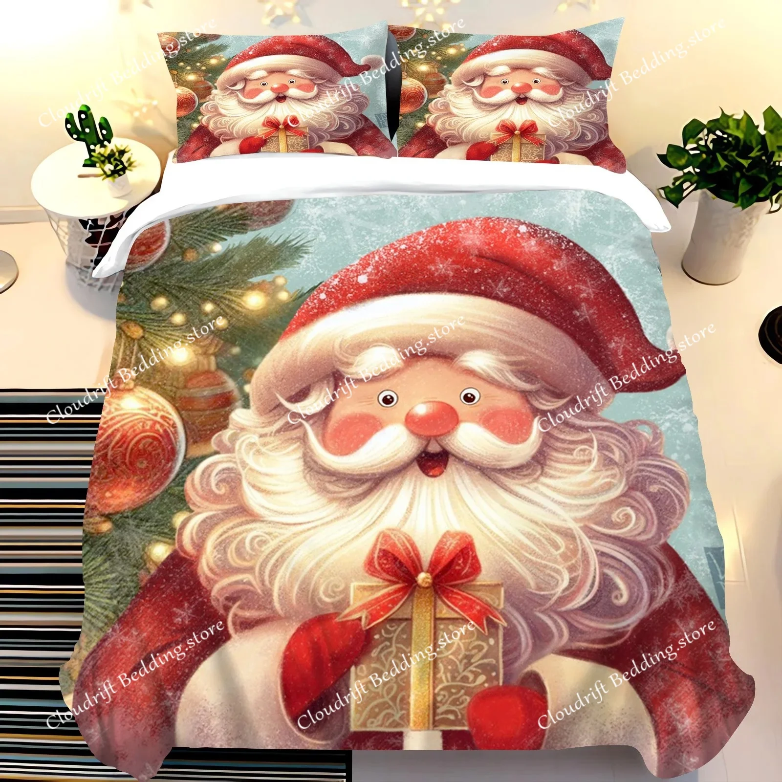 Christmas Gnomes Duvet Cover Set Santa Claus Xmas Comforter Cover Merry Christmas Bedding Sets Winter Snow Holiday Quilt Cover
