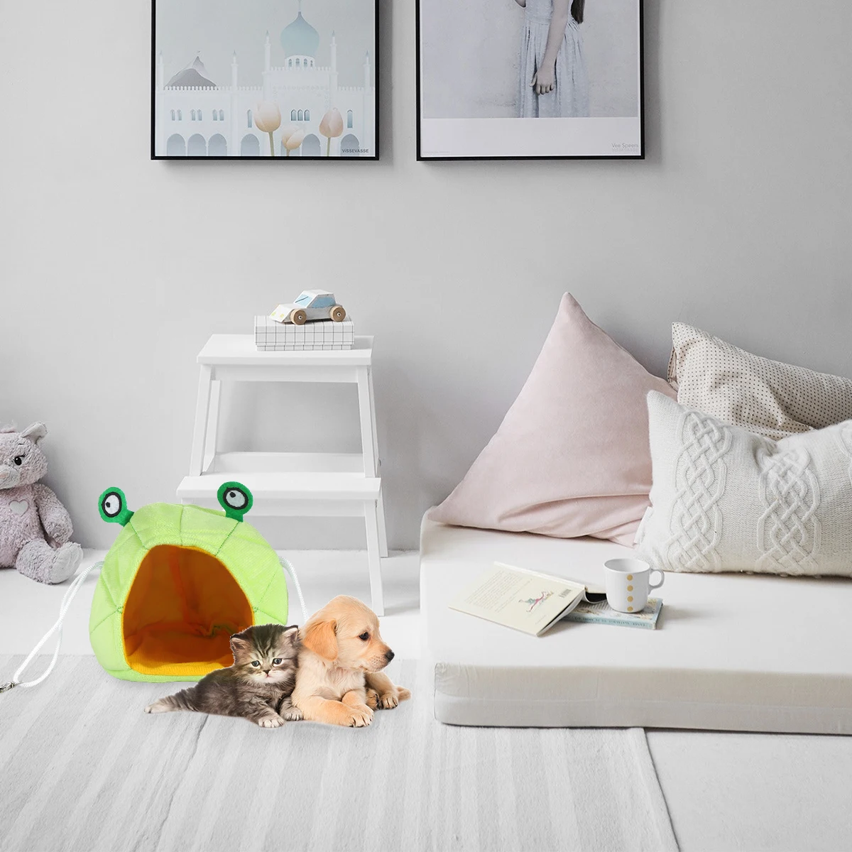 

2 pcs Folding Sleeping Nests Comfortable Pet Houses For Cats Dogs Hangable Warm Nests Adorable Cartoon Design Durable Rabbit