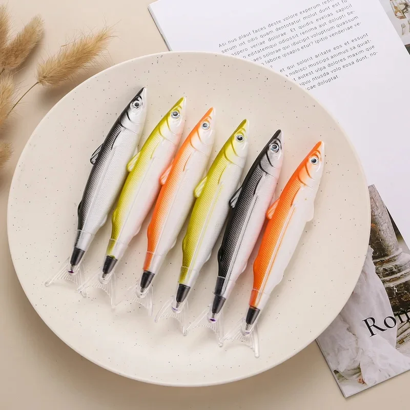 2Pcs Creative Simulation Fish Shape Ballpoint Pen Funny Realistic Fish Body Design Retractable Ball Pen Novelty Stationery