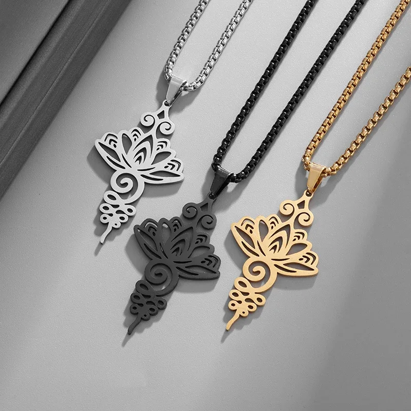 Exquisite Endless Lotus Symbol Stainless Steel Pendant Necklace Men Women Amulet Buddhist Gift