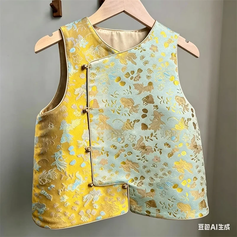 

Женский модный свободный кардиган в западном стиле, красивый высококачественный жаккардовый жилет-пальто Song Jin Goldfish, женский жилет-пальто для весны и лета