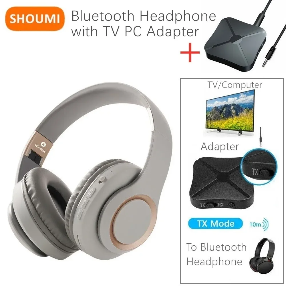 Shoumi 15 Hours Play Wireless Headset Bluetooth Television Headphone with Mic,Bluetooth Adapter Built-in Battery,for TV Computer