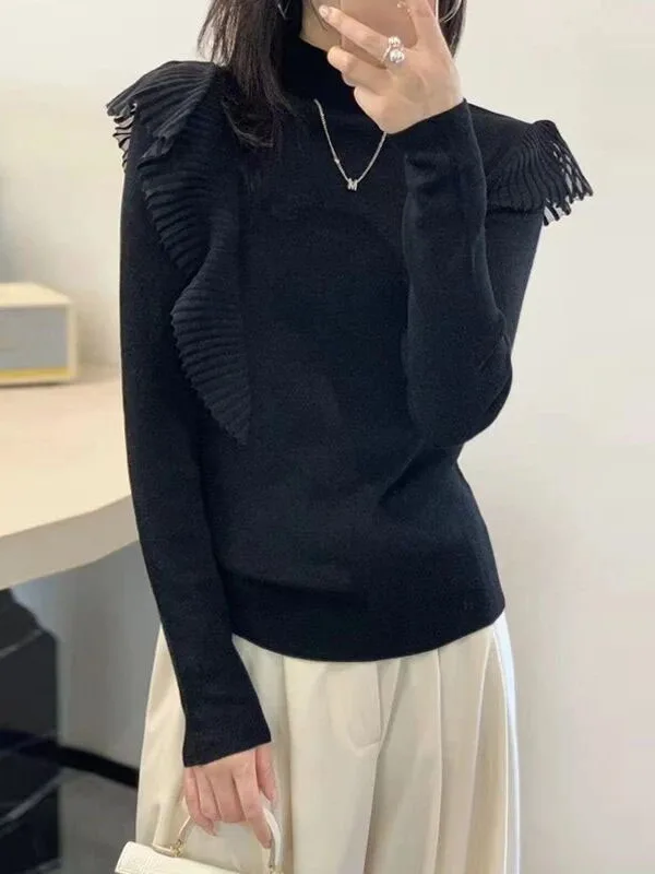 

Ele Faionable Ultra-Thin Wool Knitted Sweater Chic Women's Flavor Commute Sle Long Sve High Collar Warmth Heating