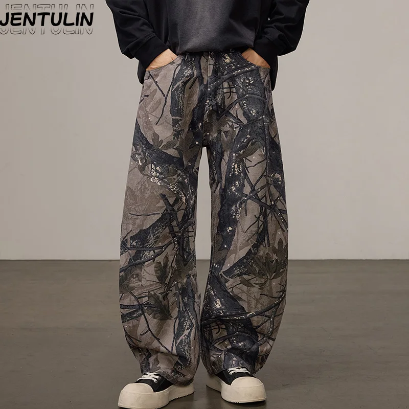 American-Style Dead Branch Camouflage Curved Blade Pants Outdoor Loose Straight-Leg Wide-Leg Pants Streetwear Workwear Jeans Men