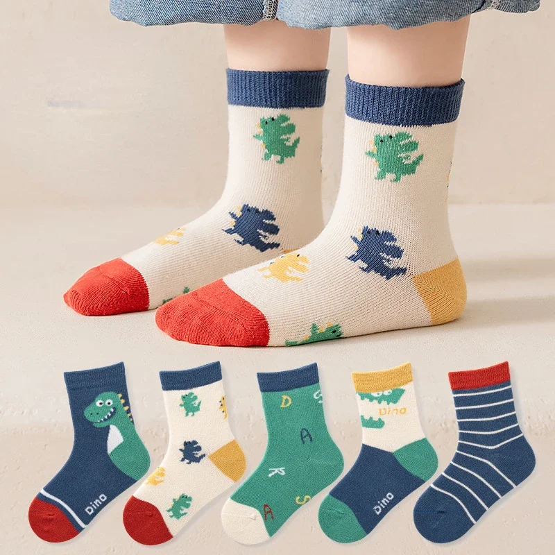 5pcs/lot Girls Boys Socks Baby Cartoon Socken Kids Thick Sock 2024 Spring Fall Winter 1 To 12Yrs Children's Cheap Stuff Clothing