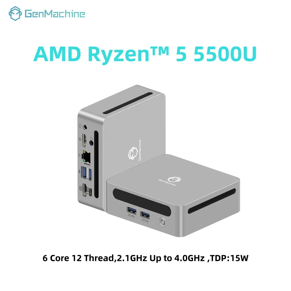 6 Core 12 Filettatura 4.0GHz 15W Dual HDMI LAN WIFI6 Ufficio DDR4 NVMe Computer GenMachine Mini PC Computer da gioco AMD Ryzen 5 5500U