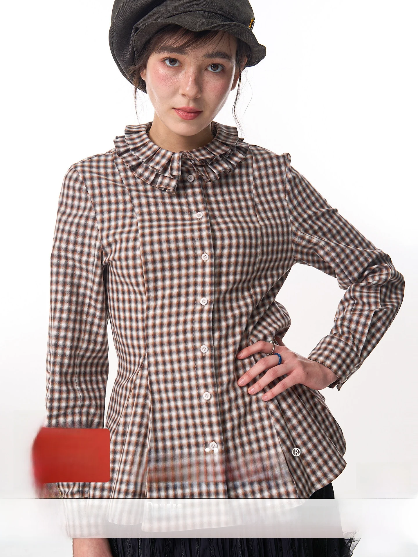 

HSUSE Original Design Plaid Waist-Cinching Long Sleeve Shirt for Women Casual Style Cotton Material Turn-down Collar