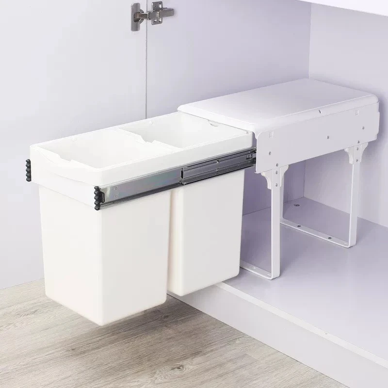 Household Simple Kitchen Cabinet Classification Pull-out Double Bucket Square Cabinet Hidden Embedded Trash Can