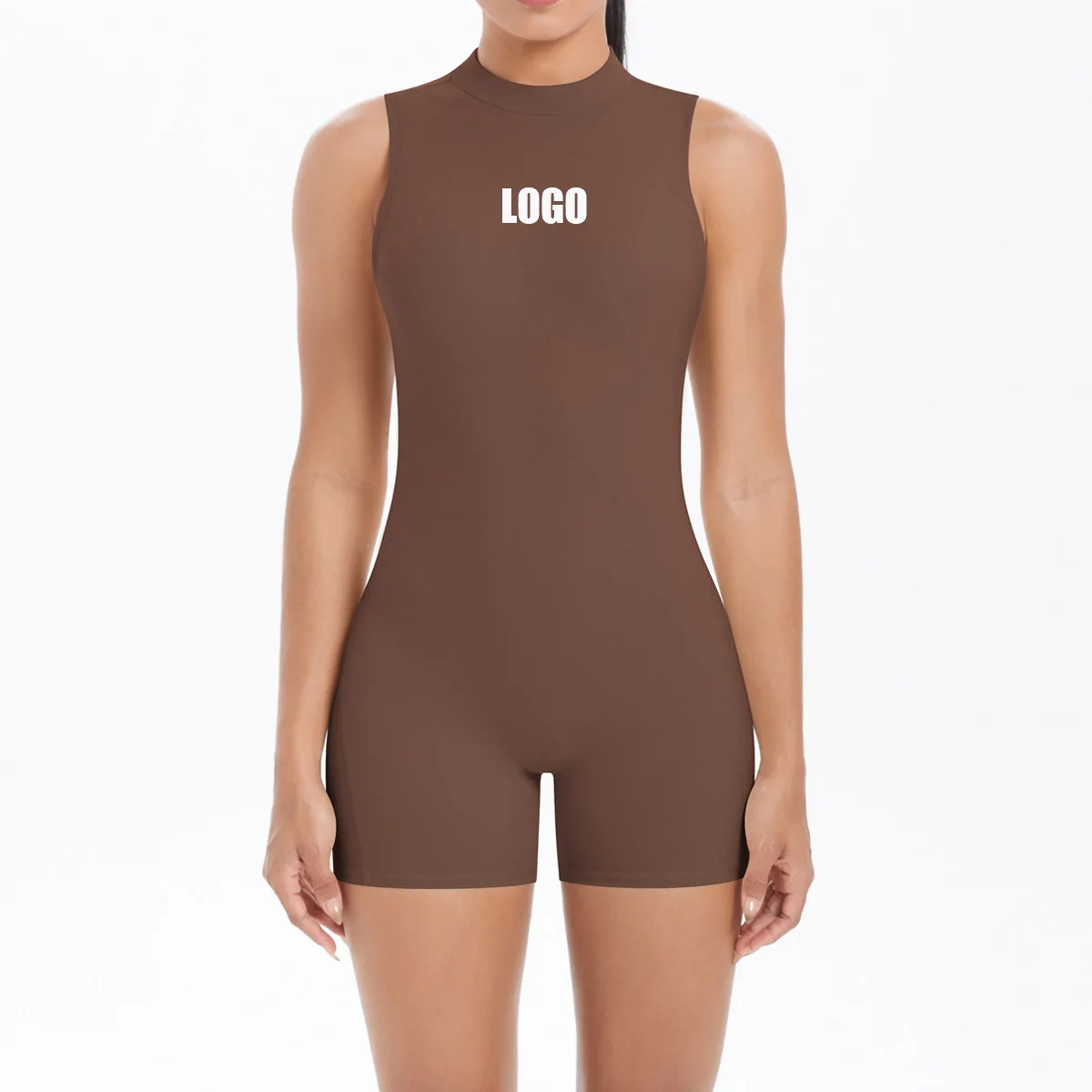 Custom LOGO women's new beautiful back pleats hip lift short onesie sports running fitness onesie yoga clothes