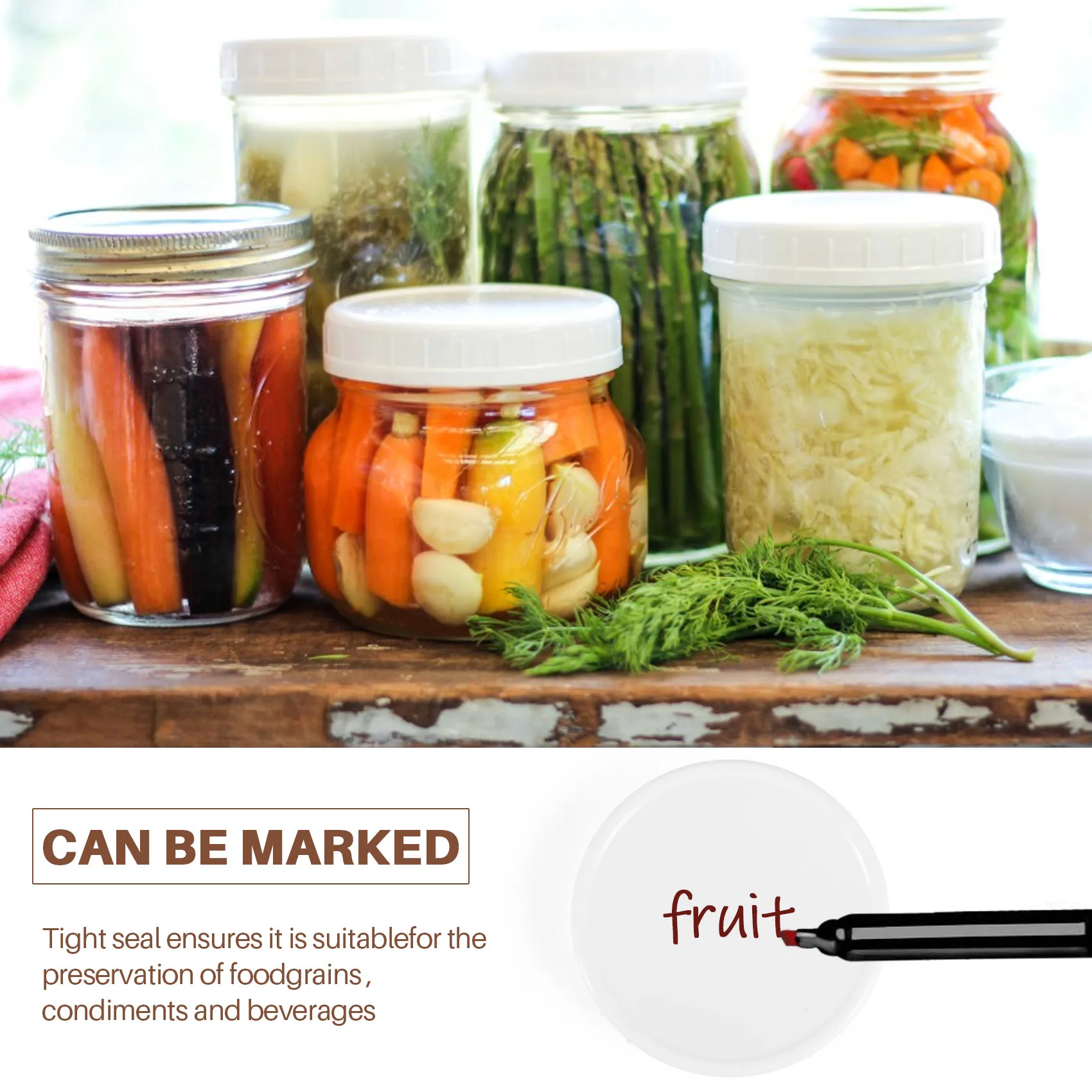 AA14 20Pcs Plastic Storage Caps Lids Ribbed for 70mm/86mm Standard Regular Mouth Jar Bottle