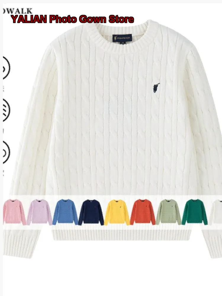 Polowalk Boys Girls Cable Knit Pullover Sweater Fall 2025 Pure Cotton Polo Collar Knit Top Kids